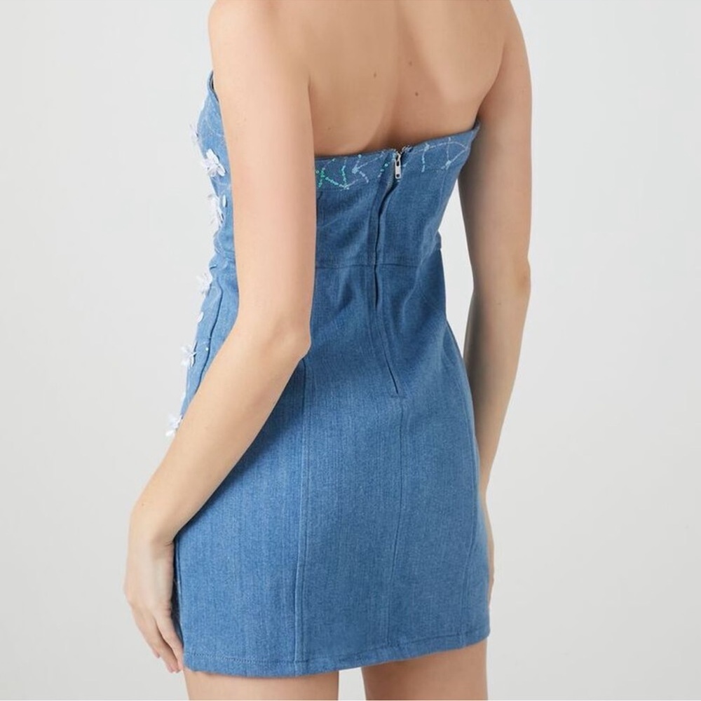 F21 Floral Strapless Blue Mini Dress Size L NWT - Picture 5 of 6